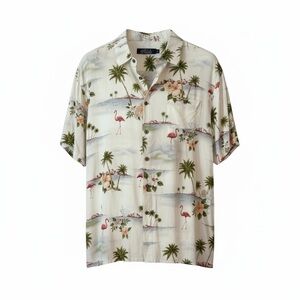 Boca Classics Men's Cream Tropical Flamingo Palm Tree Button Down Shirt